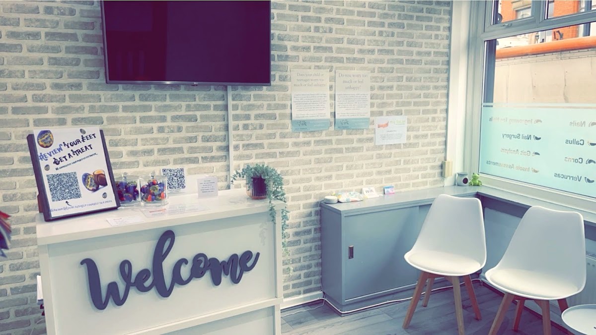 The reception counter with a welcome sign